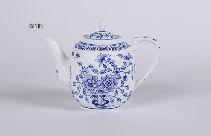 7头手绘青花茶具(牡丹花）-产品中心-景德镇陶瓷集团有限责任公司