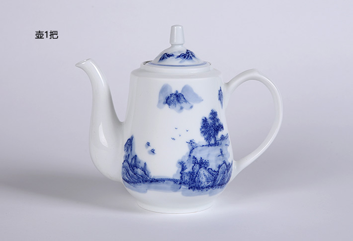8头手绘青花绿茶具山高水长-产品中心-景德镇陶瓷集团有限责任公司