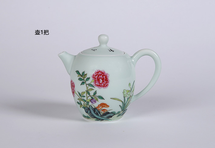 8头手绘青釉功夫茶具-灵祝繁华-产品中心-景德镇陶瓷集团有限责任公司