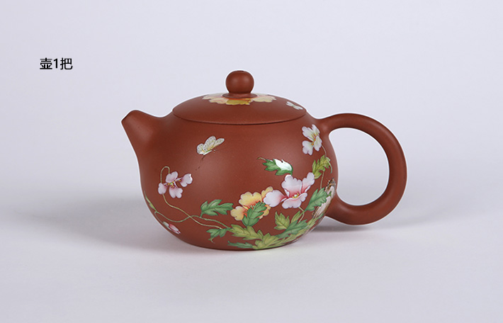 5头搪瓷彩茶具（蝶恋花）-产品中心-景德镇陶瓷集团有限责任公司