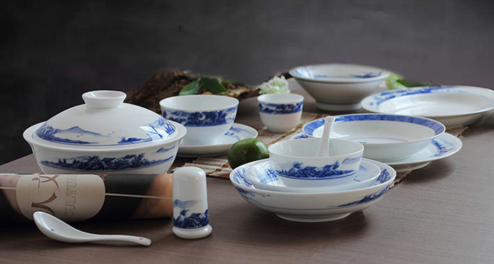 56头釉下彩中餐具山水-产品中心-景德镇陶瓷集团有限责任公司