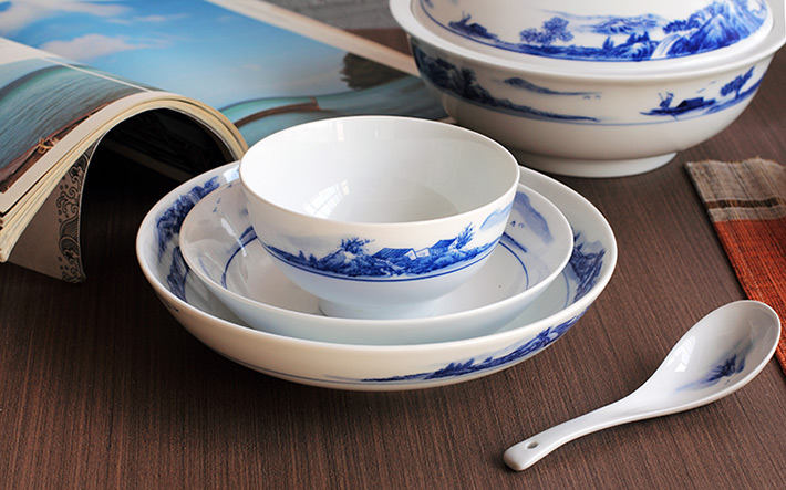 56头釉下彩中餐具山水-产品中心-景德镇陶瓷集团有限责任公司