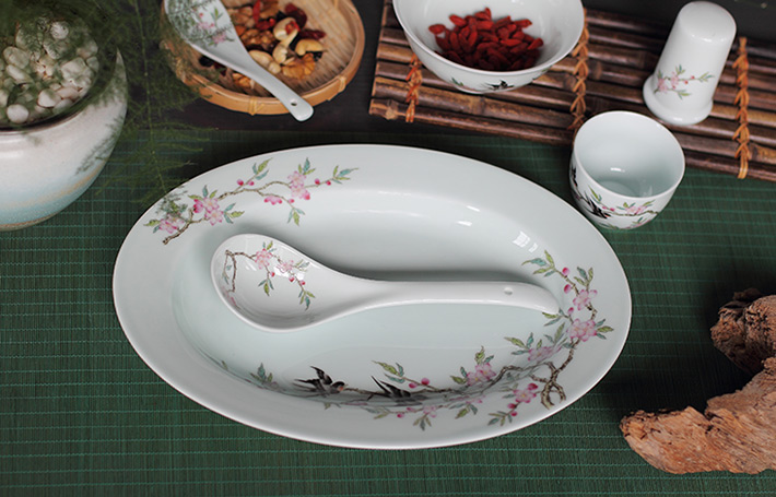 36头青釉中餐具--燕子桃花-产品中心-景德镇陶瓷集团有限责任公司